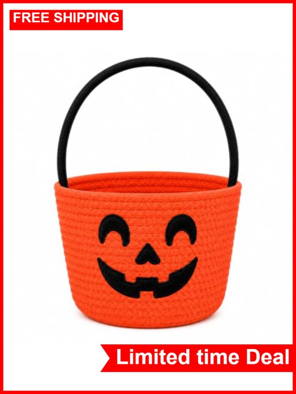 Halloween Trick or Treat Basket, Durable Cotton Rope Candy Bucket, Portable